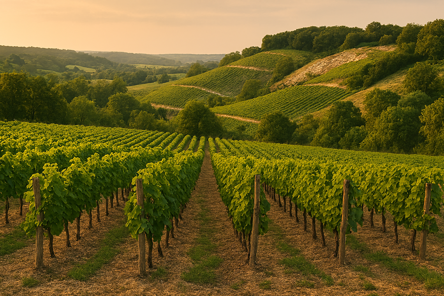Viñedos de Cabernet Franc en las colinas calcáreas de Chinon, Valle del Loire