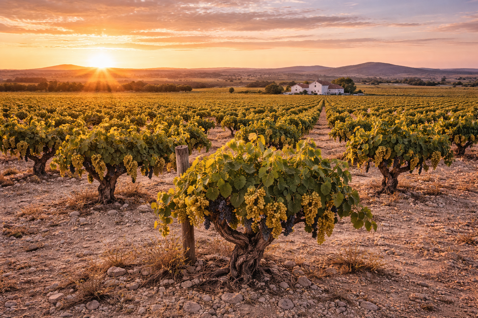 Viñedos Pardina Extremadura llanuras ocaso dorado