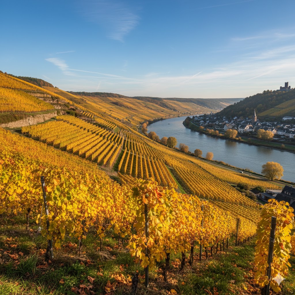 Viñedos Riesling Rheingau laderas Rin otoño dorado