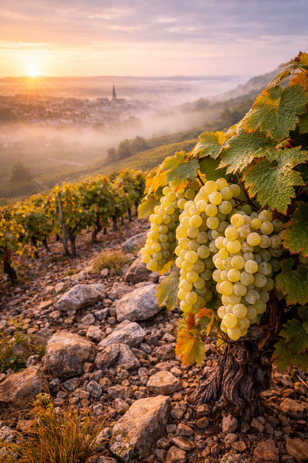 Viñedos Sauvignon Blanc Sancerre Loira pedernal amanecer