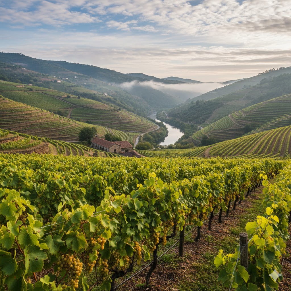 Paisaje de viñedos en Ribeiro (Galicia), zona emblemática de la Treixadura