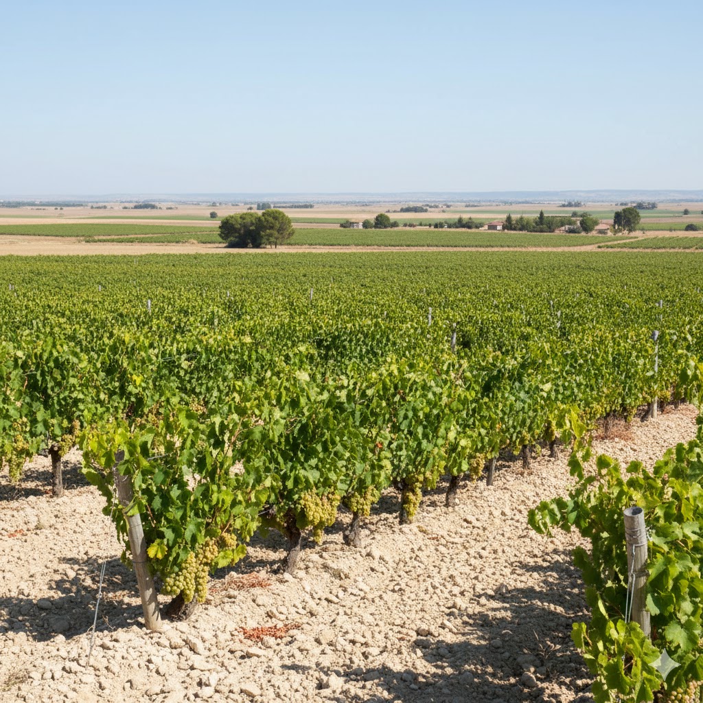 Paisaje de viñedos de Verdejo en la zona de Rueda, Castilla y León