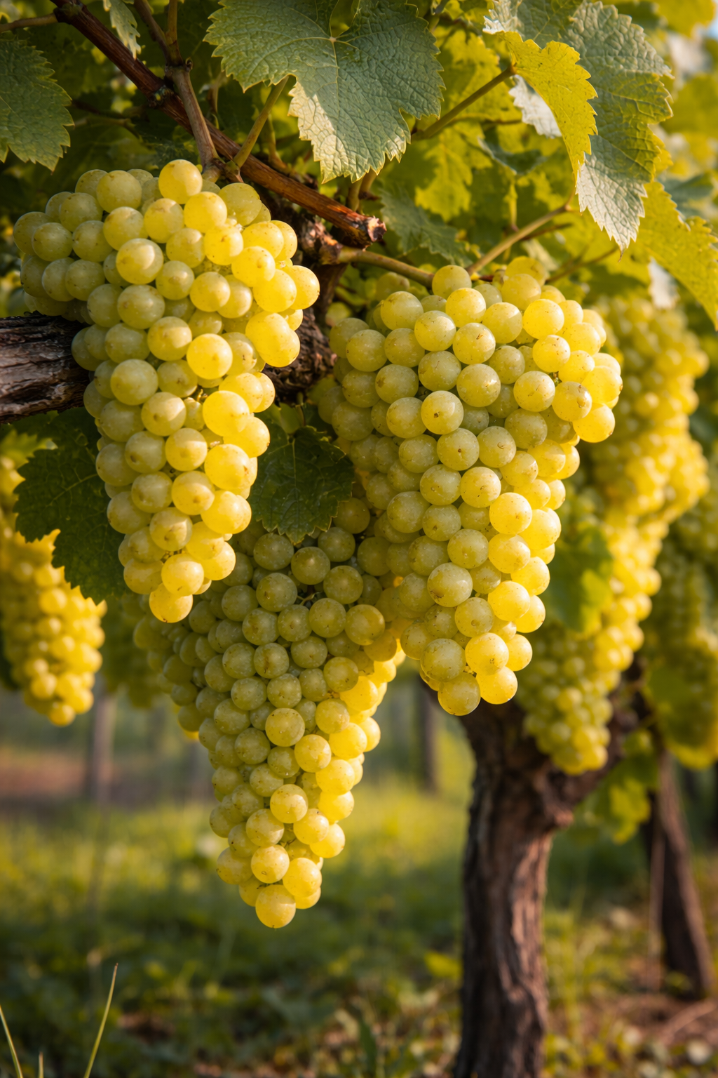 Racimos compactos de Melon de Bourgogne con bayas de piel fina color amarillo-verdoso