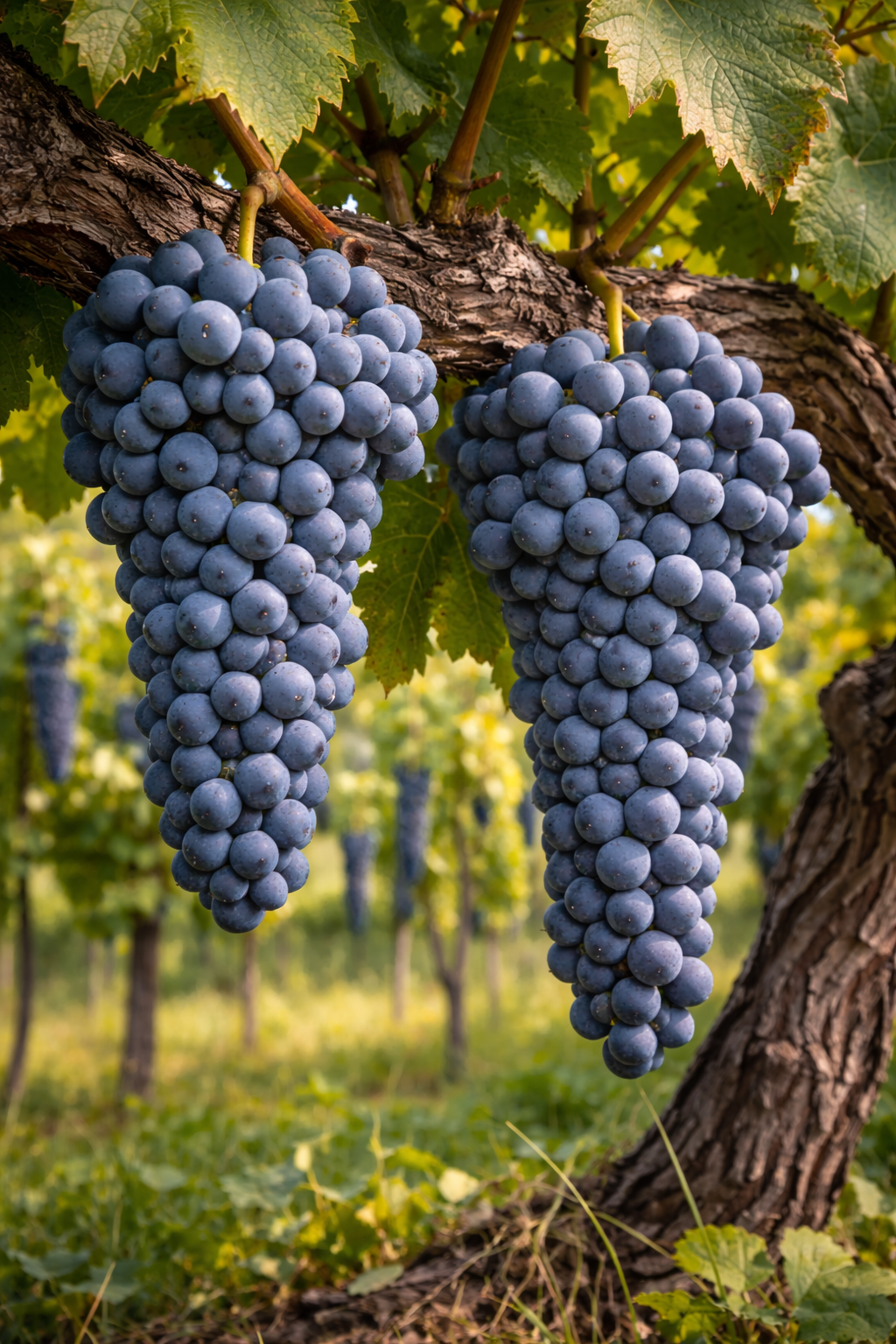 Racimos alargados de Nebbiolo con bayas de piel fina y color azul-negro
