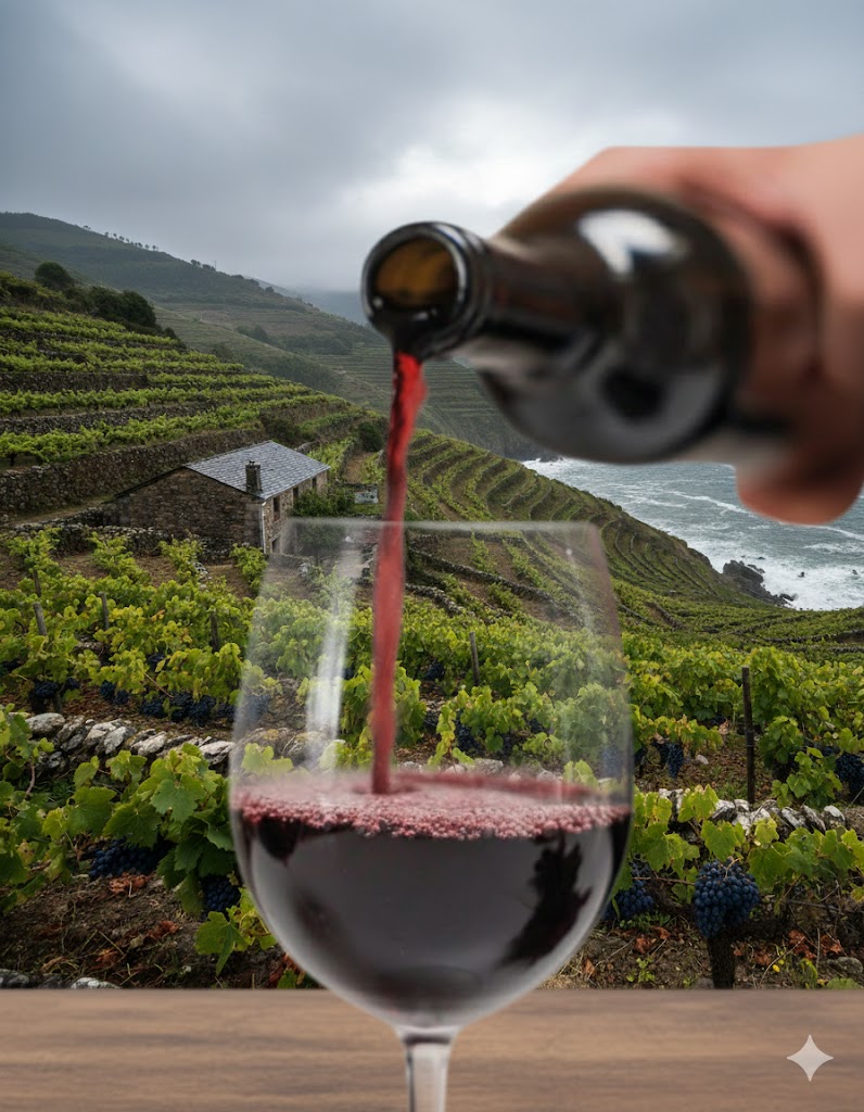 Vino de Sousón servido en copa con tono púrpura intenso