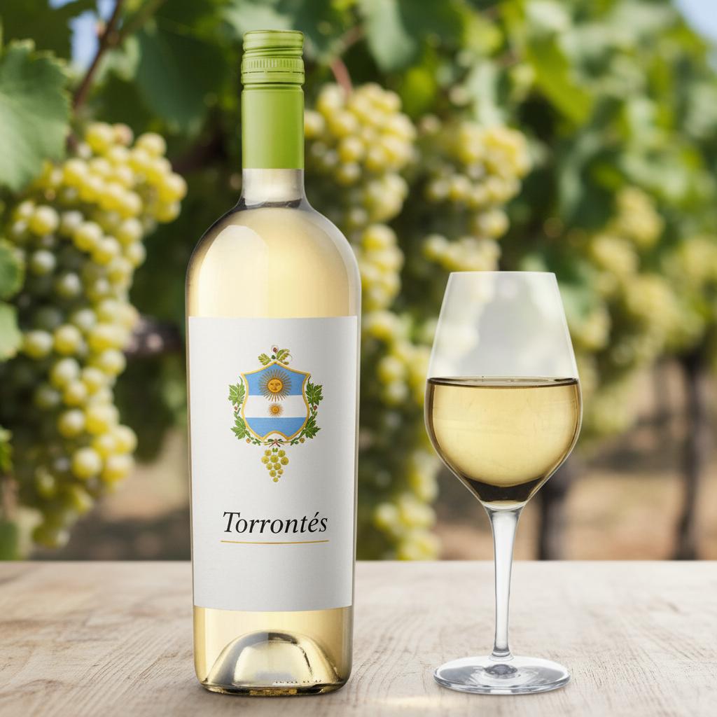 Vino Torrontés en copa, de color pálido y aspecto brillante