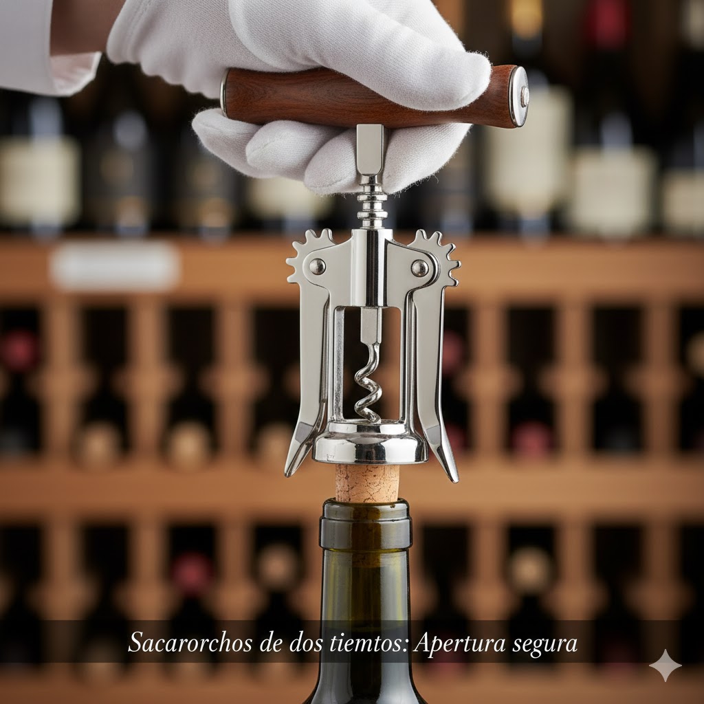 Sacacorchos de dos tiempos (camarero) recomendado para abrir vino de forma segura