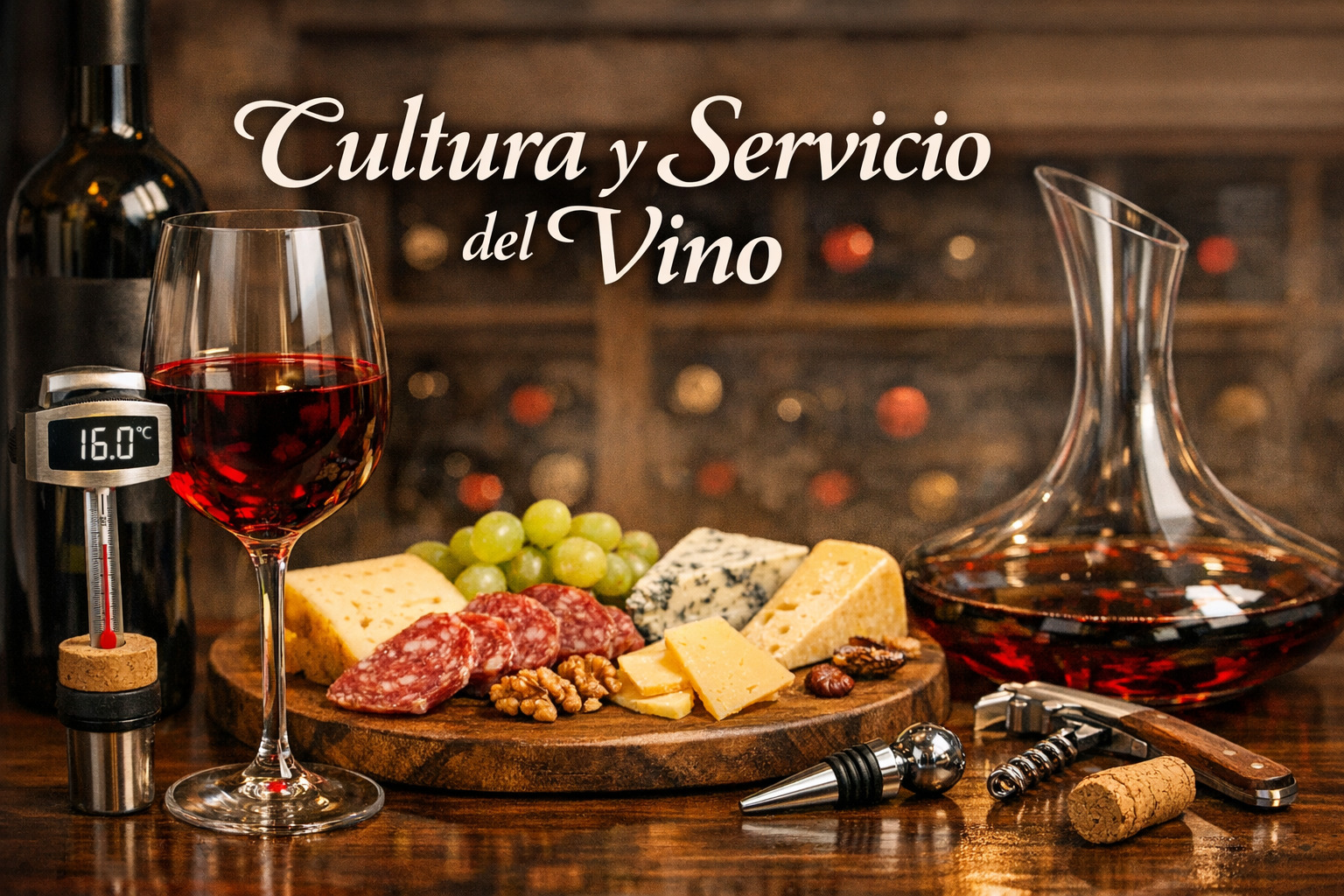 Cultura y servicio del vino: copas, temperaturas, conservación, maridajes y cata