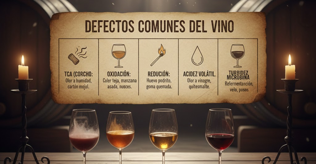 Defectos comunes del vino: TCA, oxidación, reducción, acidez volátil y más