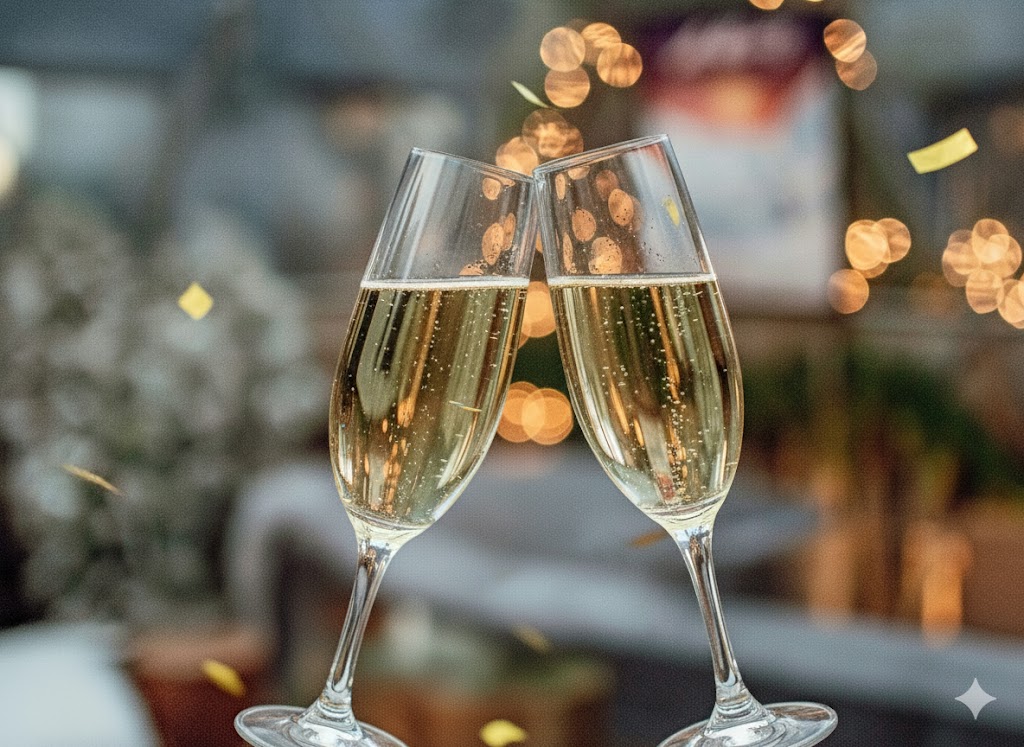 Cantidad correcta de espumoso servida en copa: nivel por debajo del punto más ancho del cáliz para conservar burbuja y aromas