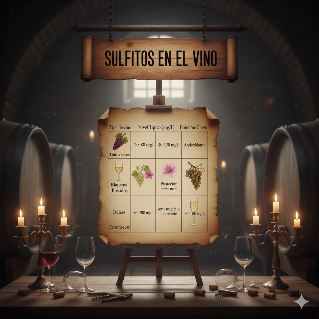 Infografía sulfitos por tipo de vino: límites legales, necesidades y alternativas