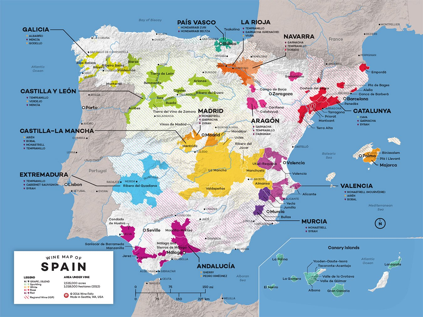 Mapa España DOP por CCAA: Castilla-La Mancha 23, CyL 17, Cataluña 11