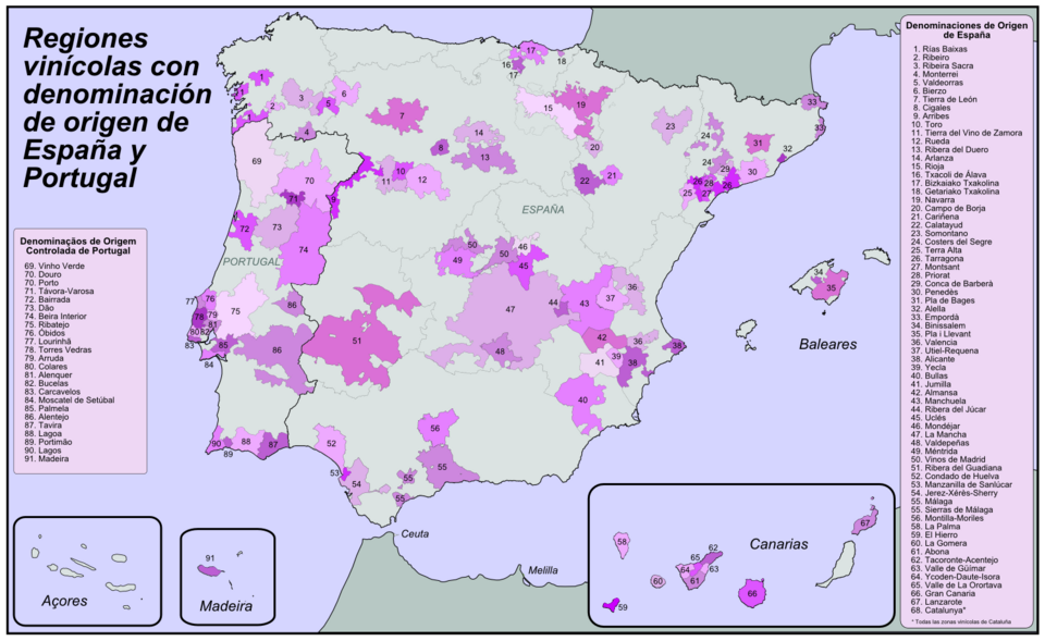Mapa oficial de las denominaciones de origen del vino en España