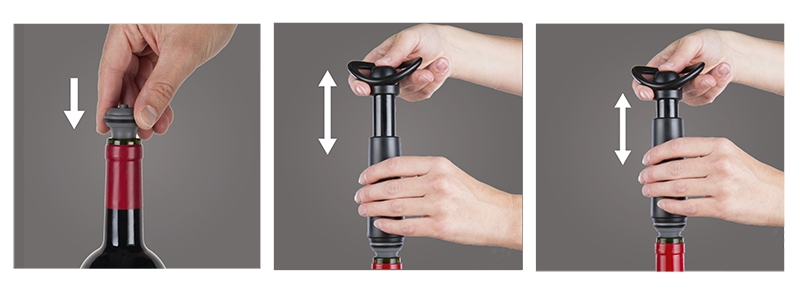 Tapón con bomba de vacío para conservar vino abierto reduciendo el oxígeno en el cuello