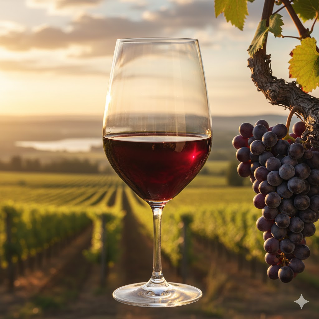 Botella y copa de gran Cabernet Sauvignon en crianza