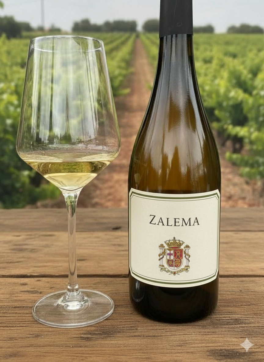 Vino Zalema servido en copa, blanco del Condado de Huelva