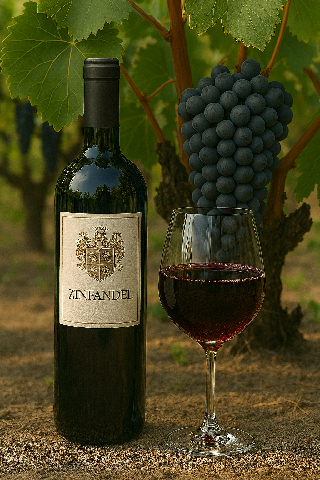 Copa de Zinfandel tinto con intenso color rubí granate y lágrima densa