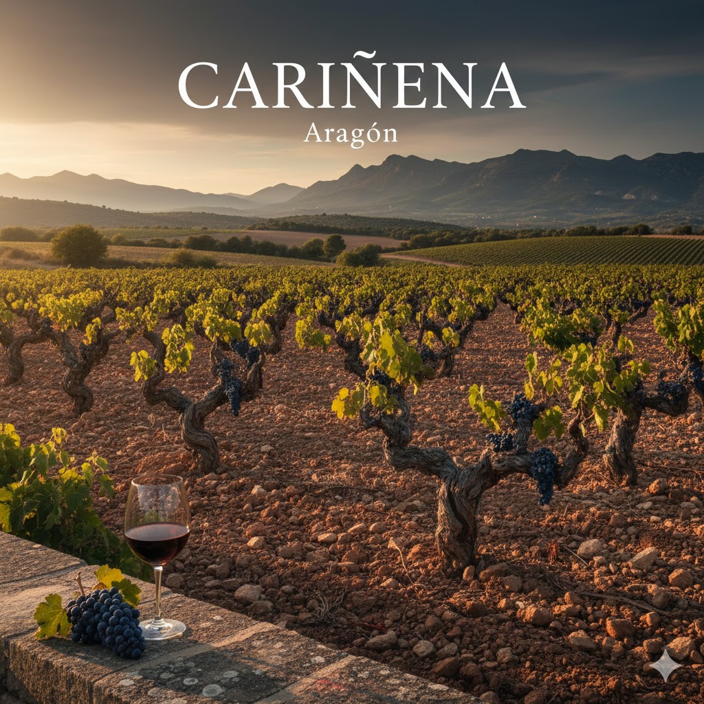 Paisaje de viñedos antiguos de Cariñena en Aragón