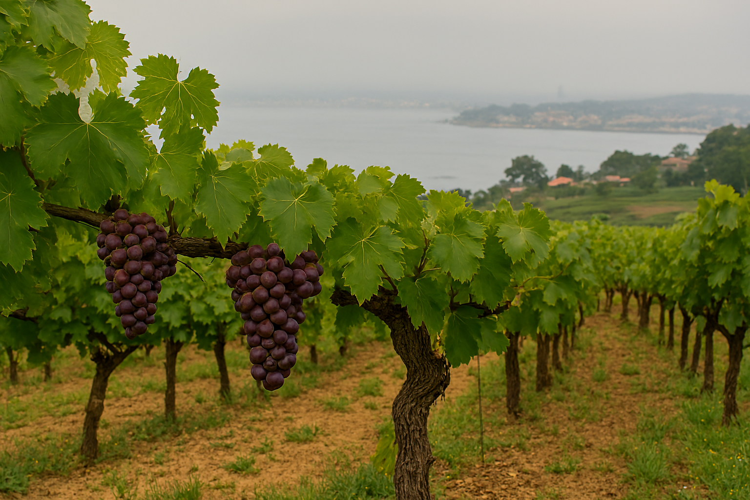 Parrales bajos Espadeiro con ría Salnés y Atlántico brumoso