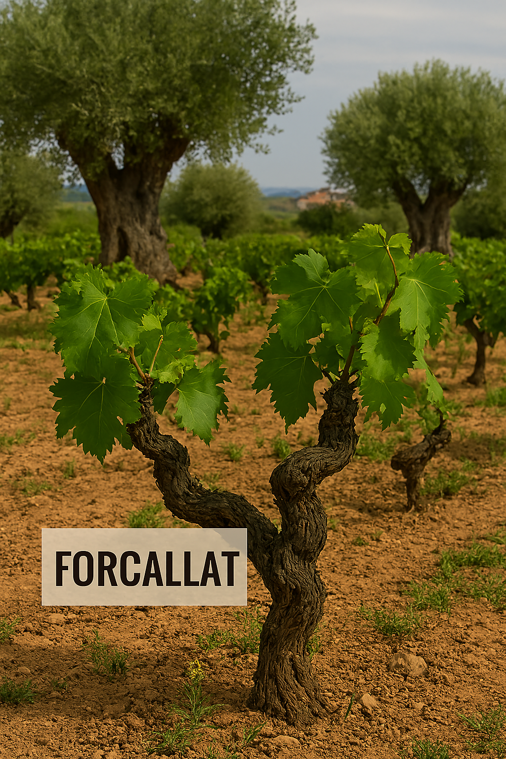 Viñedo antiguo Forcallat secano Manchuela con olivos centenarios