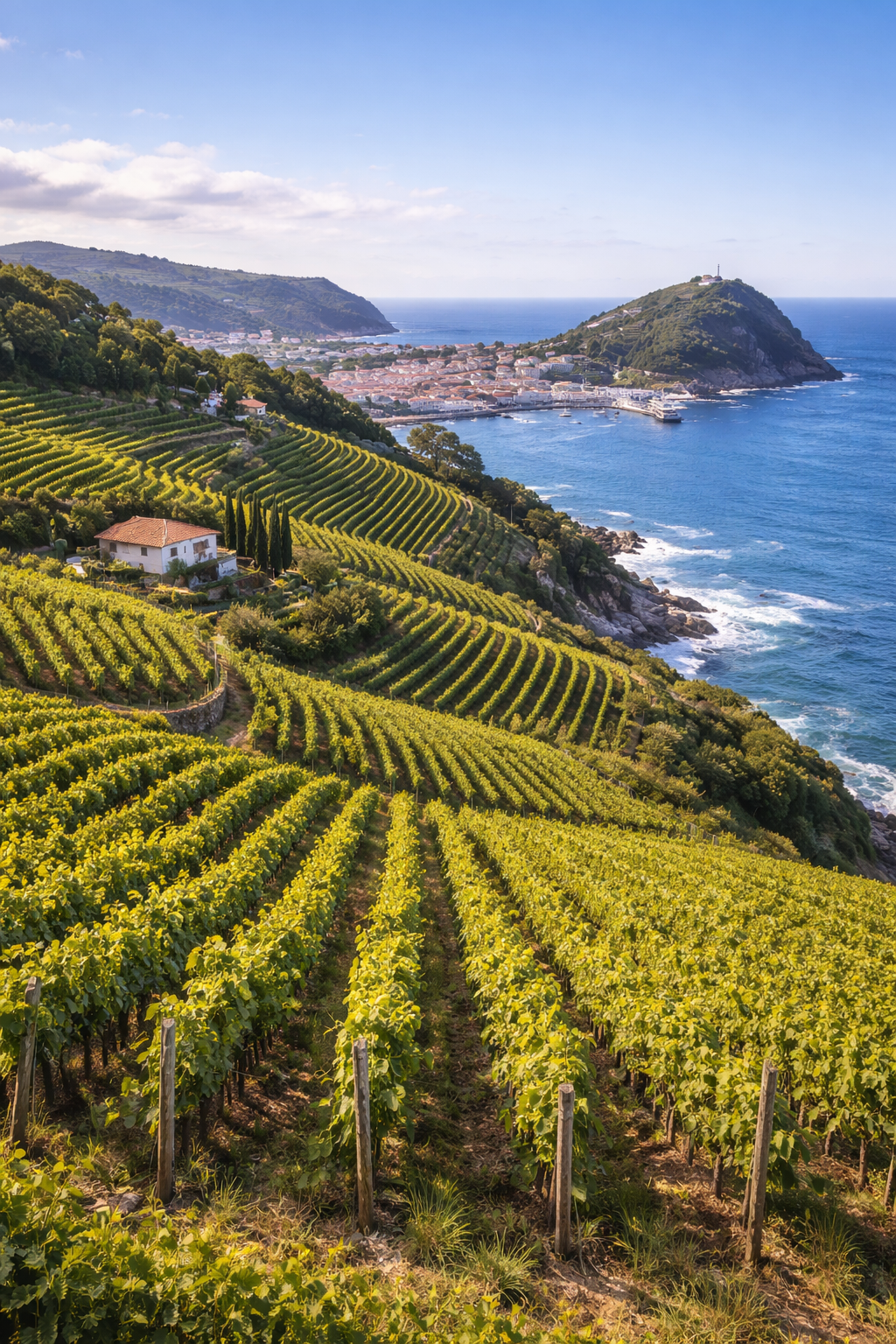 Viñedos laderas Hondarrabi Beltza Getaria Cantábrico salino