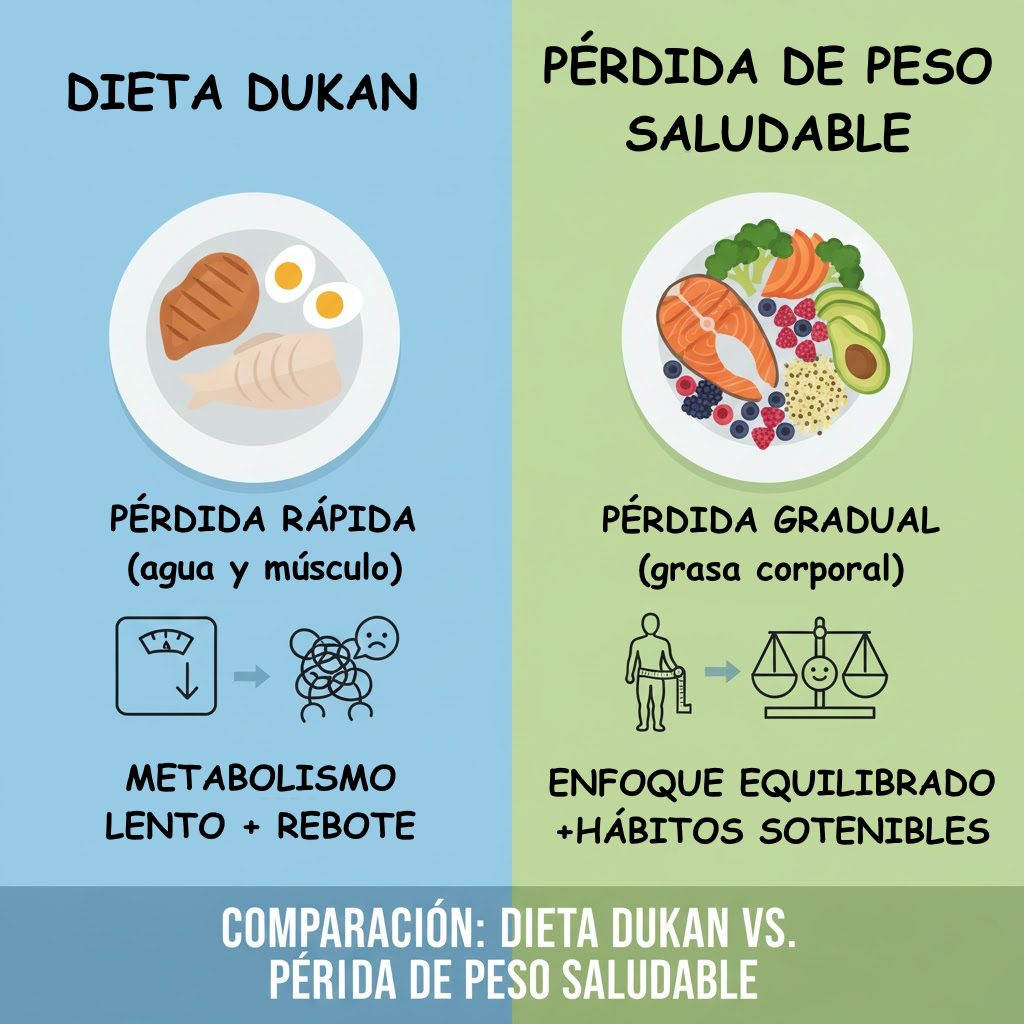 Comparación visual entre platos hiperproteicos de la dieta Dukan y comidas equilibradas