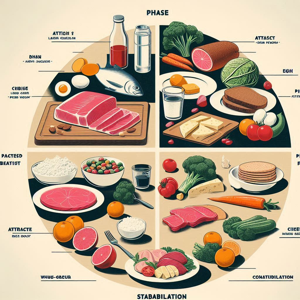 Plato típico de la dieta Dukan con carne, huevos y productos ricos en proteínas