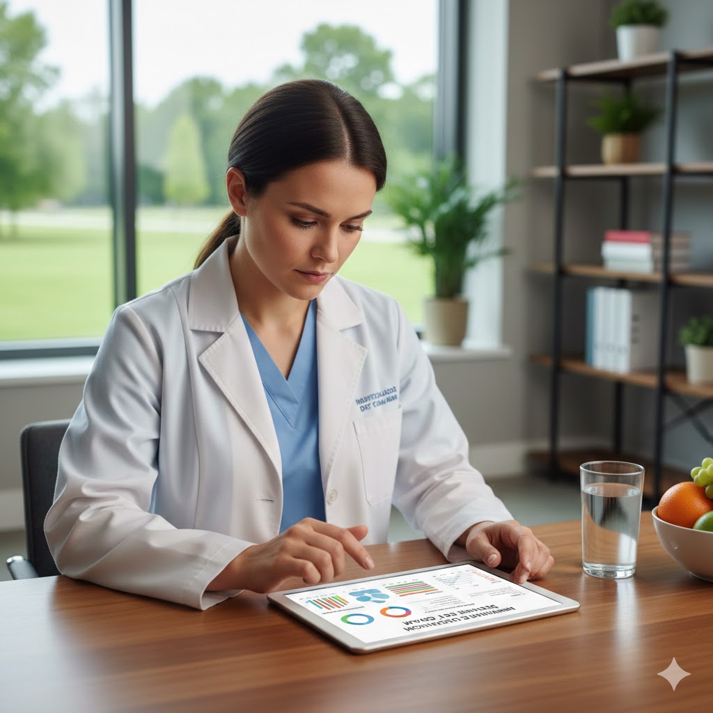 Profesional sanitario revisando un plan nutricional personalizado