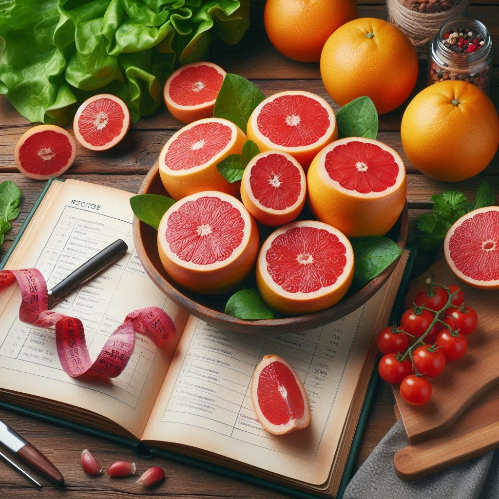 Pomelo cortado por la mitad sobre fondo claro