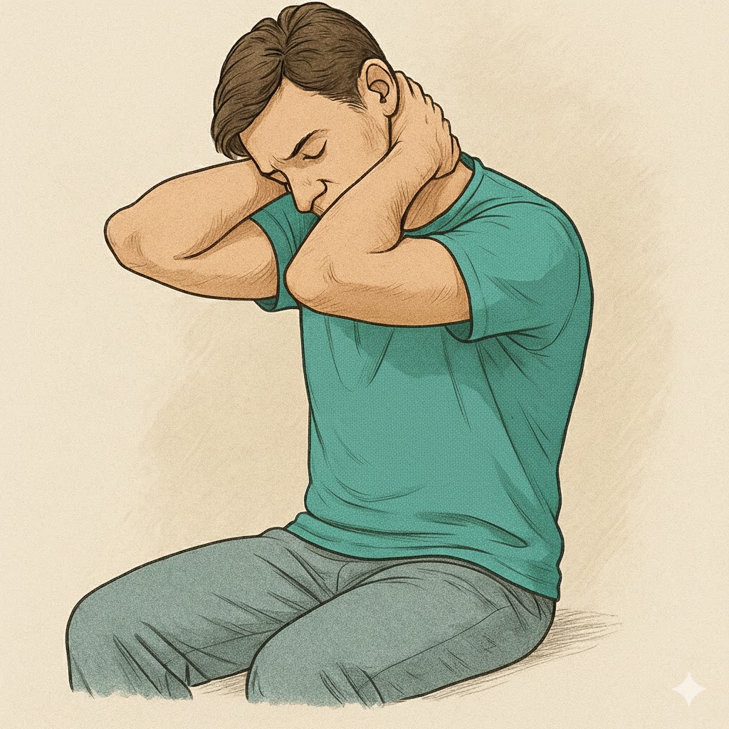 Flexión cervical con manos detrás de la cabeza