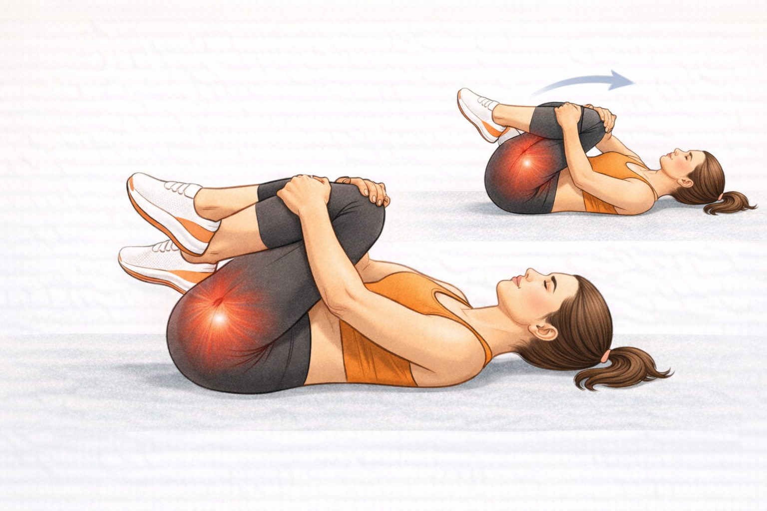 Estiramiento de glúteos tumbado rodillas al pecho