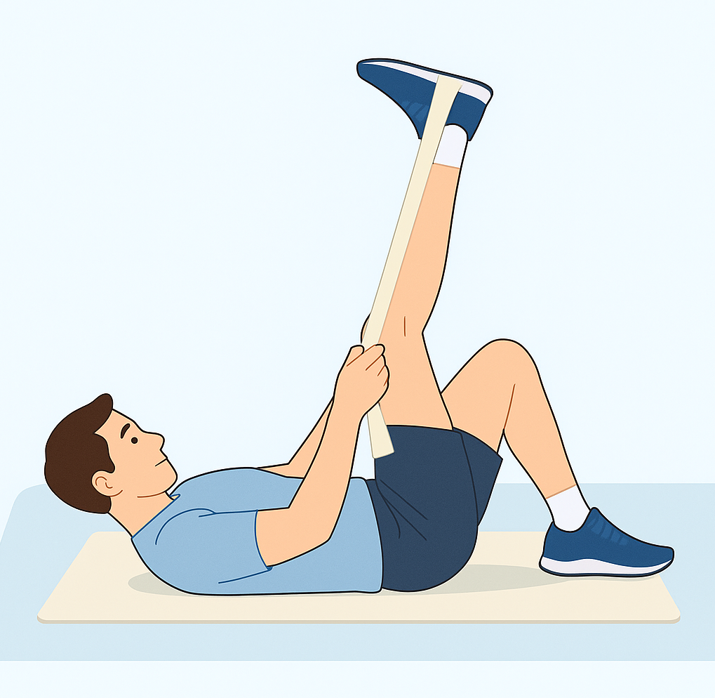 Estiramiento de isquiotibiales con banda o toalla