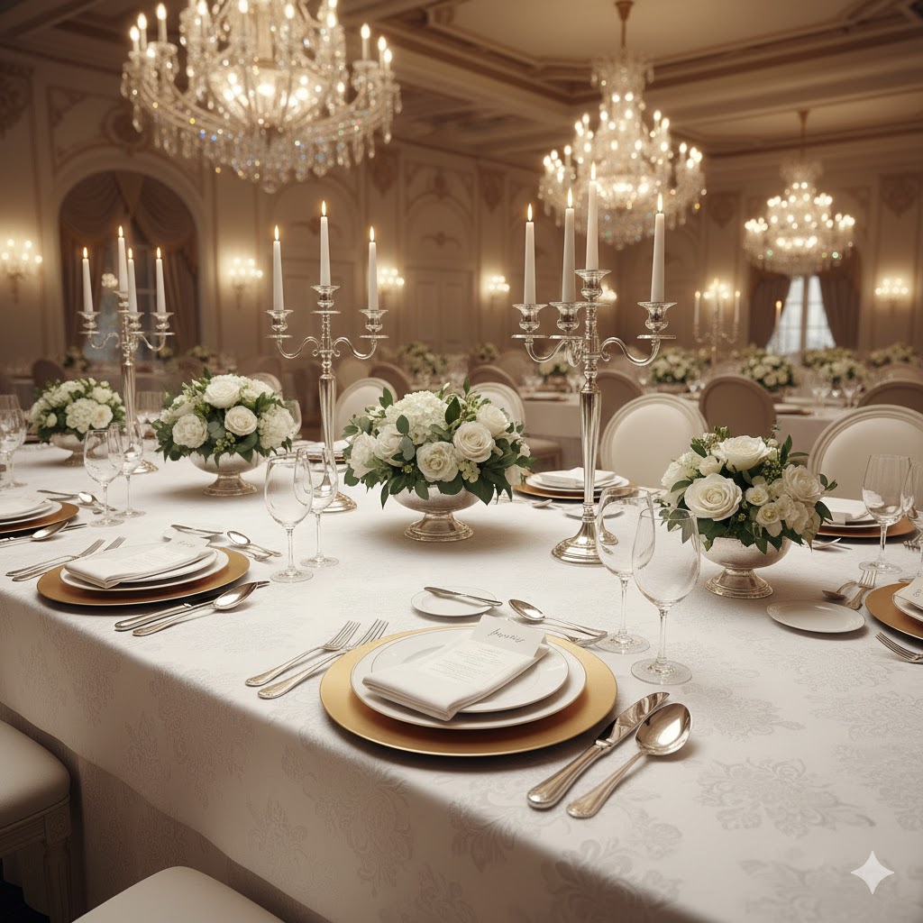 Personas compartiendo una comida en una mesa bien puesta