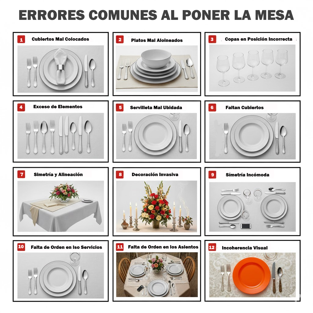 Infografía con varios errores frecuentes al poner la mesa