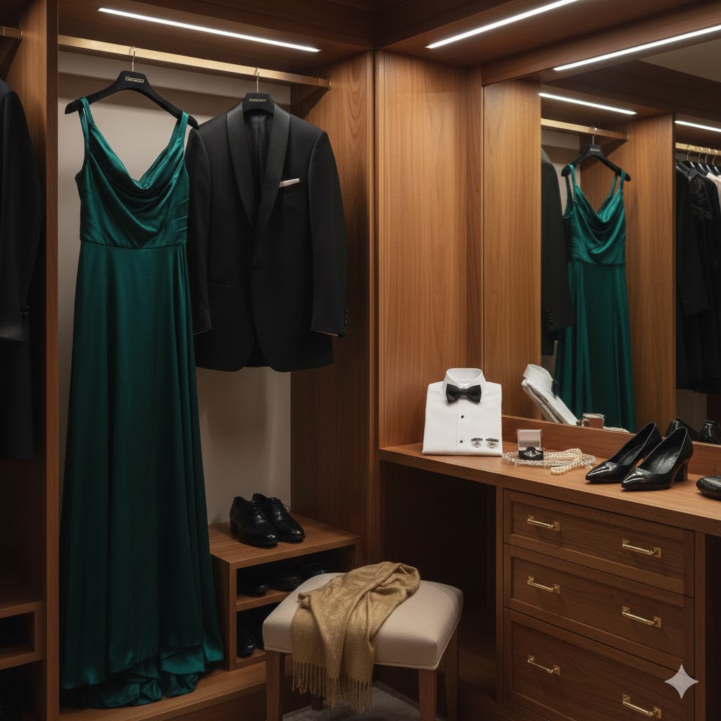 Detalle de prendas elegantes preparadas para una cena