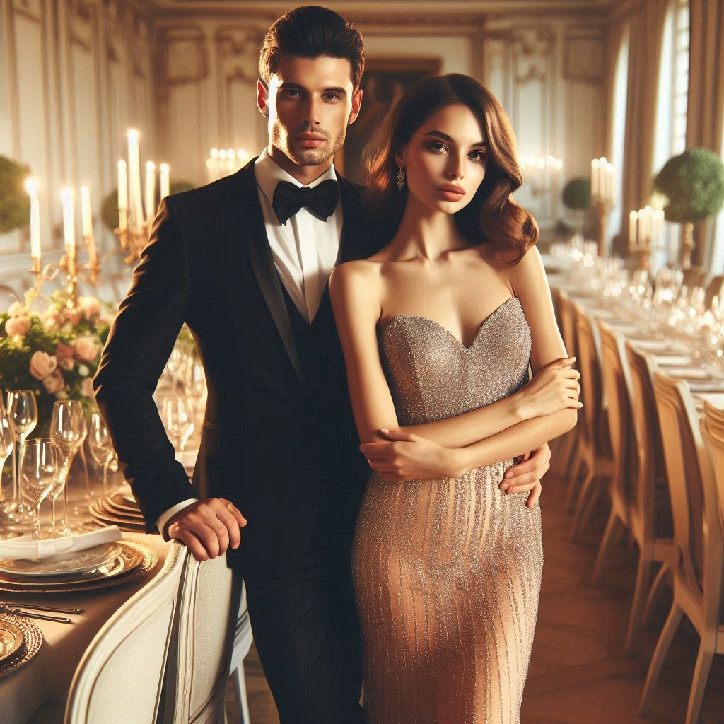 Personas elegantemente vestidas para una comida formal