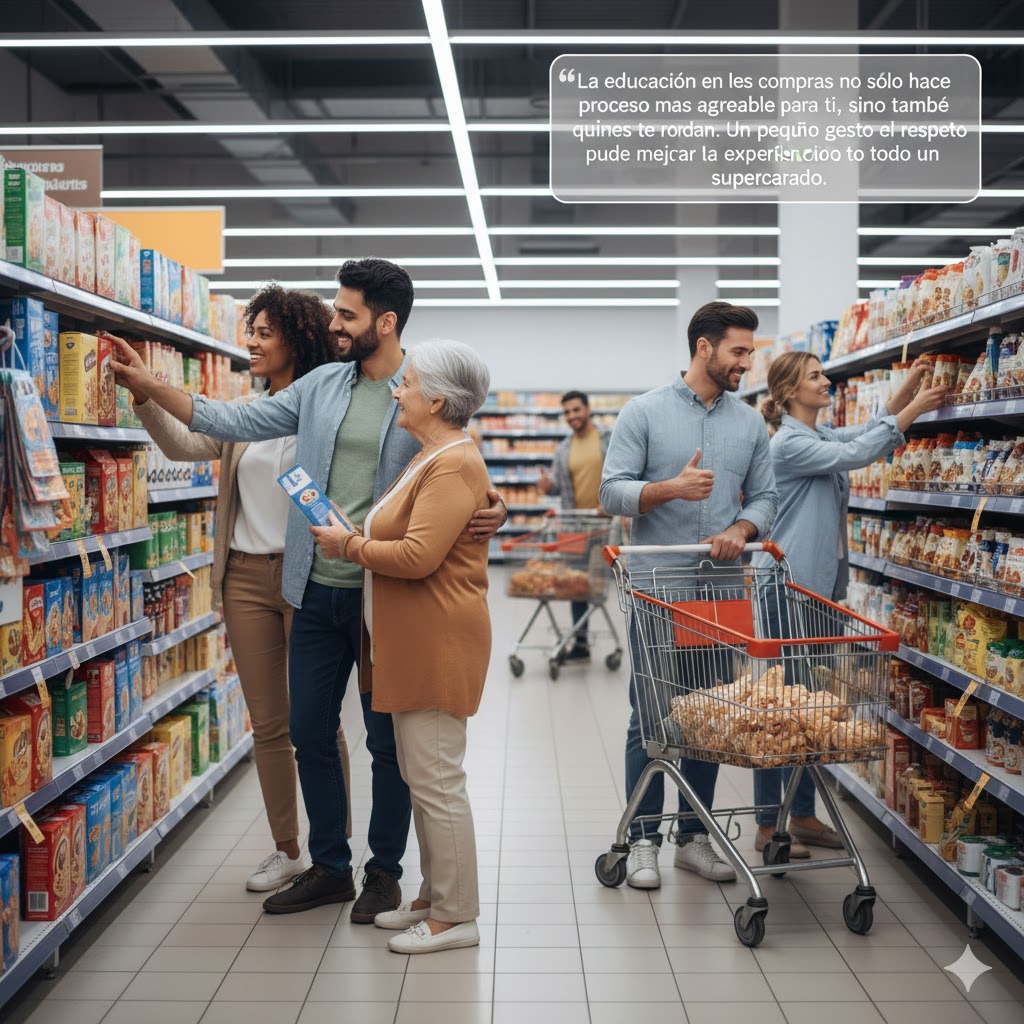 Clientes manteniendo buenos modales en un supermercado