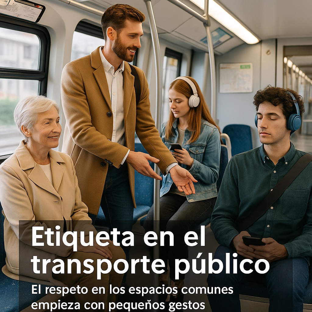 Personas respetando el espacio común en el transporte público