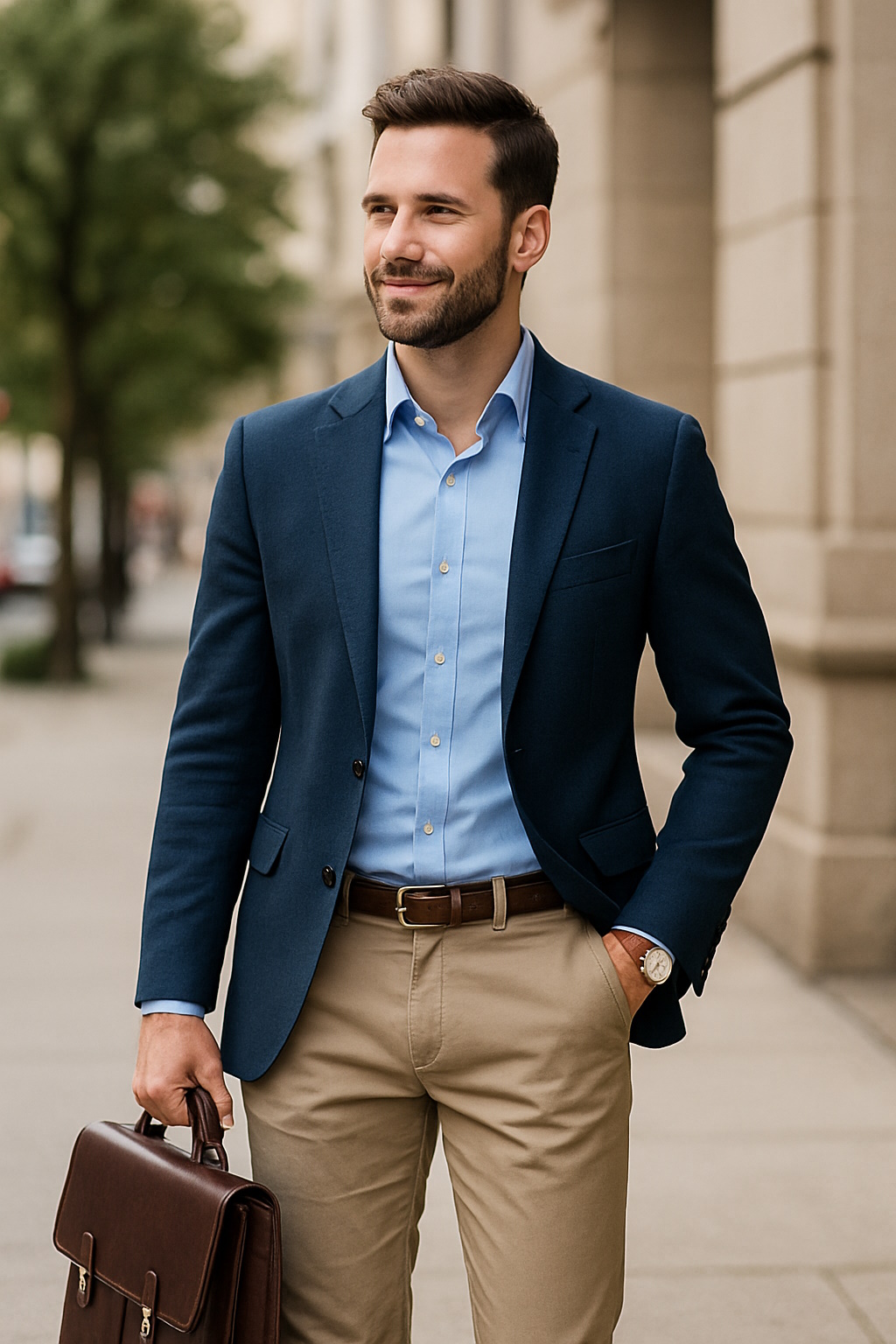 Hombre con vestimenta elegante y sobria