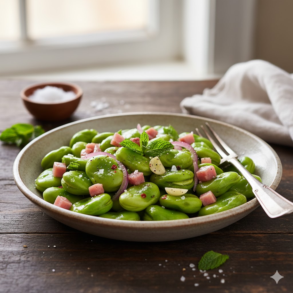 Habas salteadas servidas