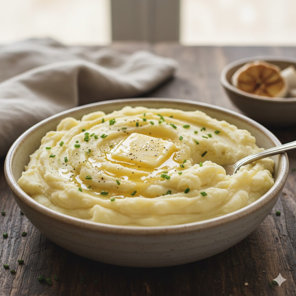 [translate:Puré de patatas cremoso servido]