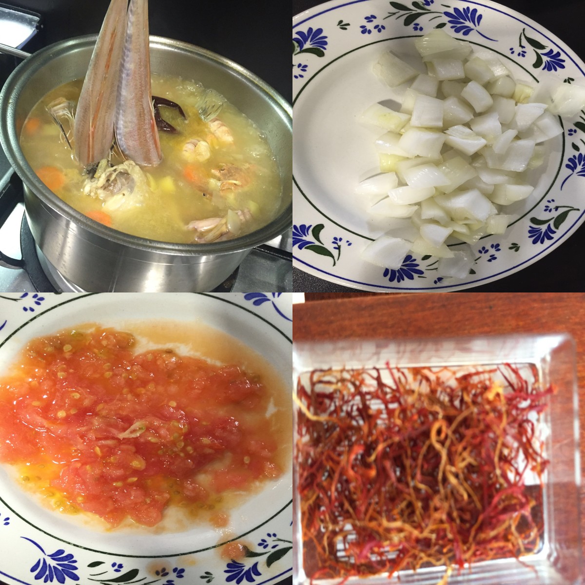 Ingredientes típicos del arroz a banda: arroz bomba, sepia, tomates, ajos y azafrán