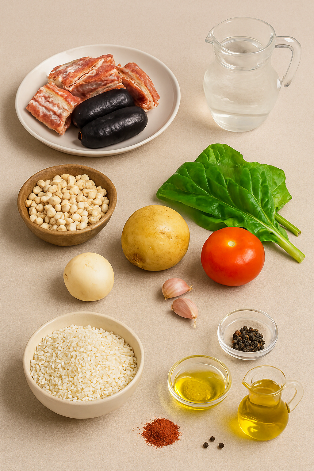 Ingredientes para arròs amb fesols i naps: alubias, napicol, arroz, carnes y morcilla