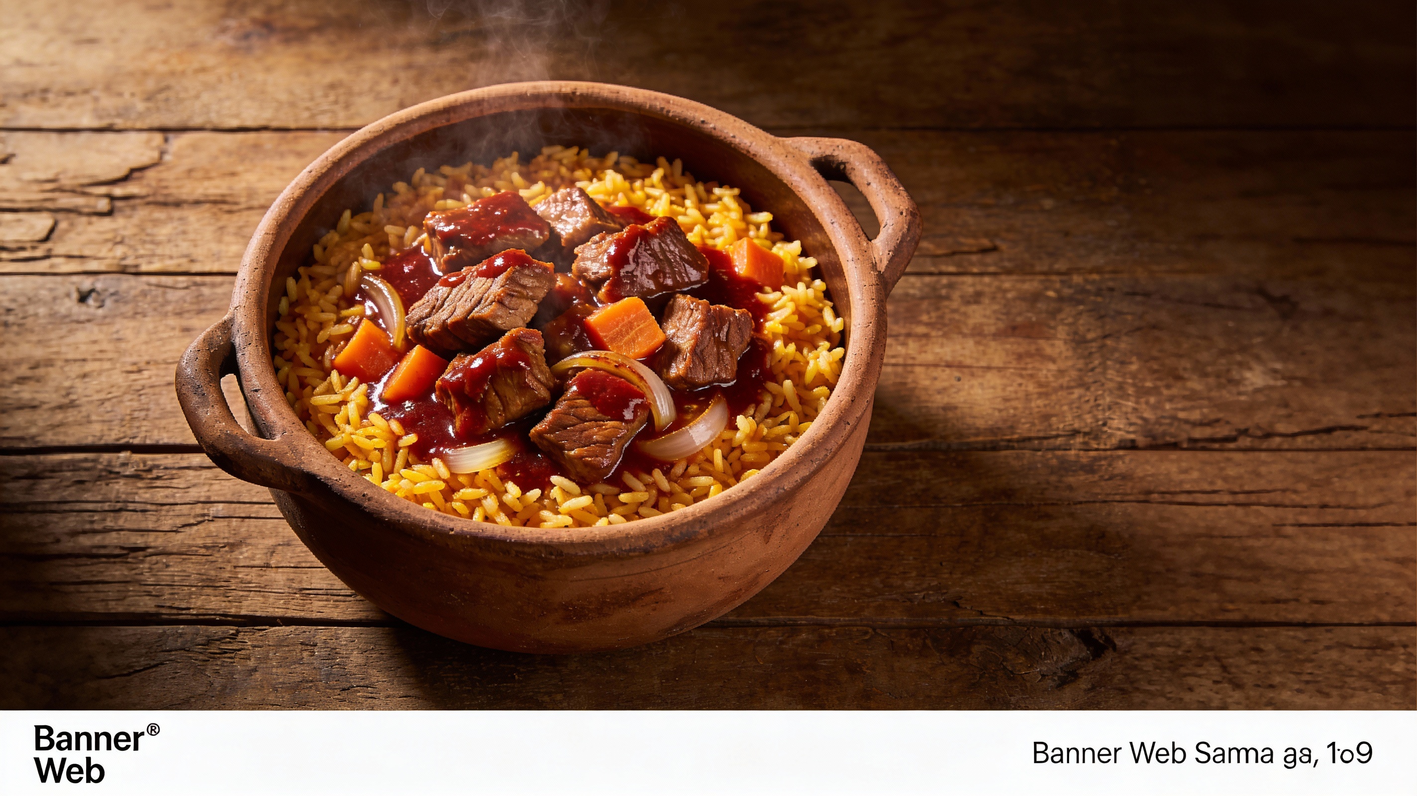Arroz meloso con carrilleras de cerdo estofadas, presentado en cazuela de barro