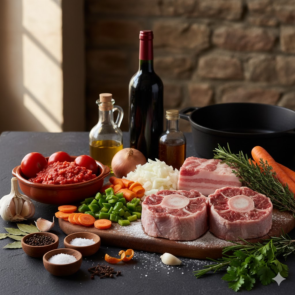 Ingredientes principales: rabo de toro troceado, vino tinto, verduras para sofrito y especias