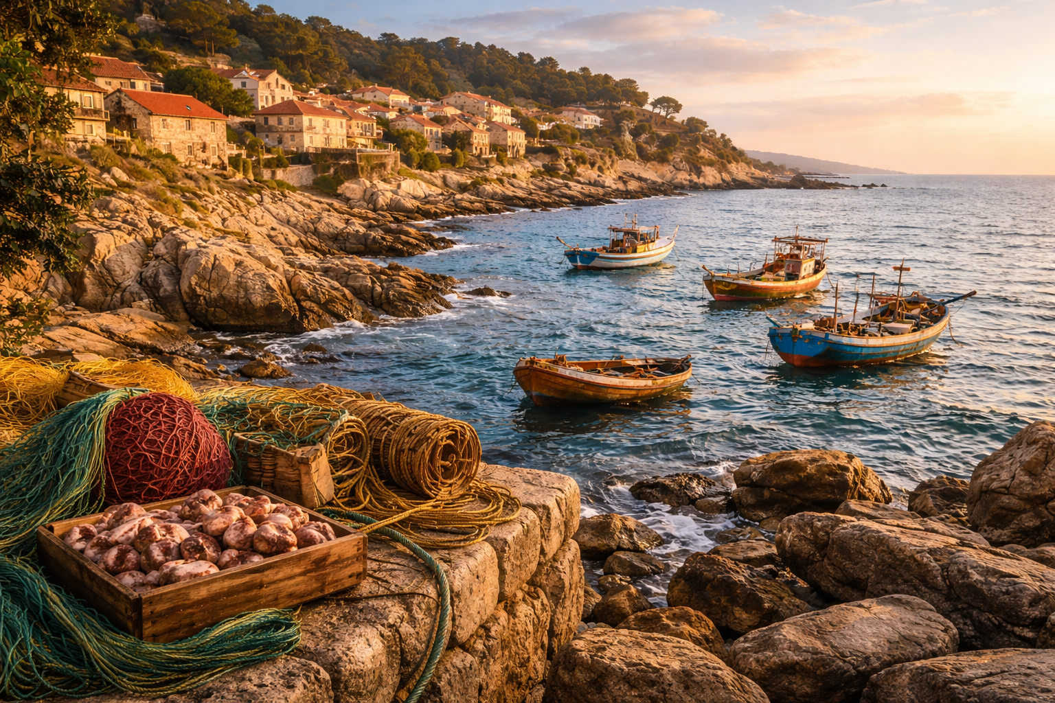 Costa gallega rocosa donde se pesca el pulpo tradicionalmente