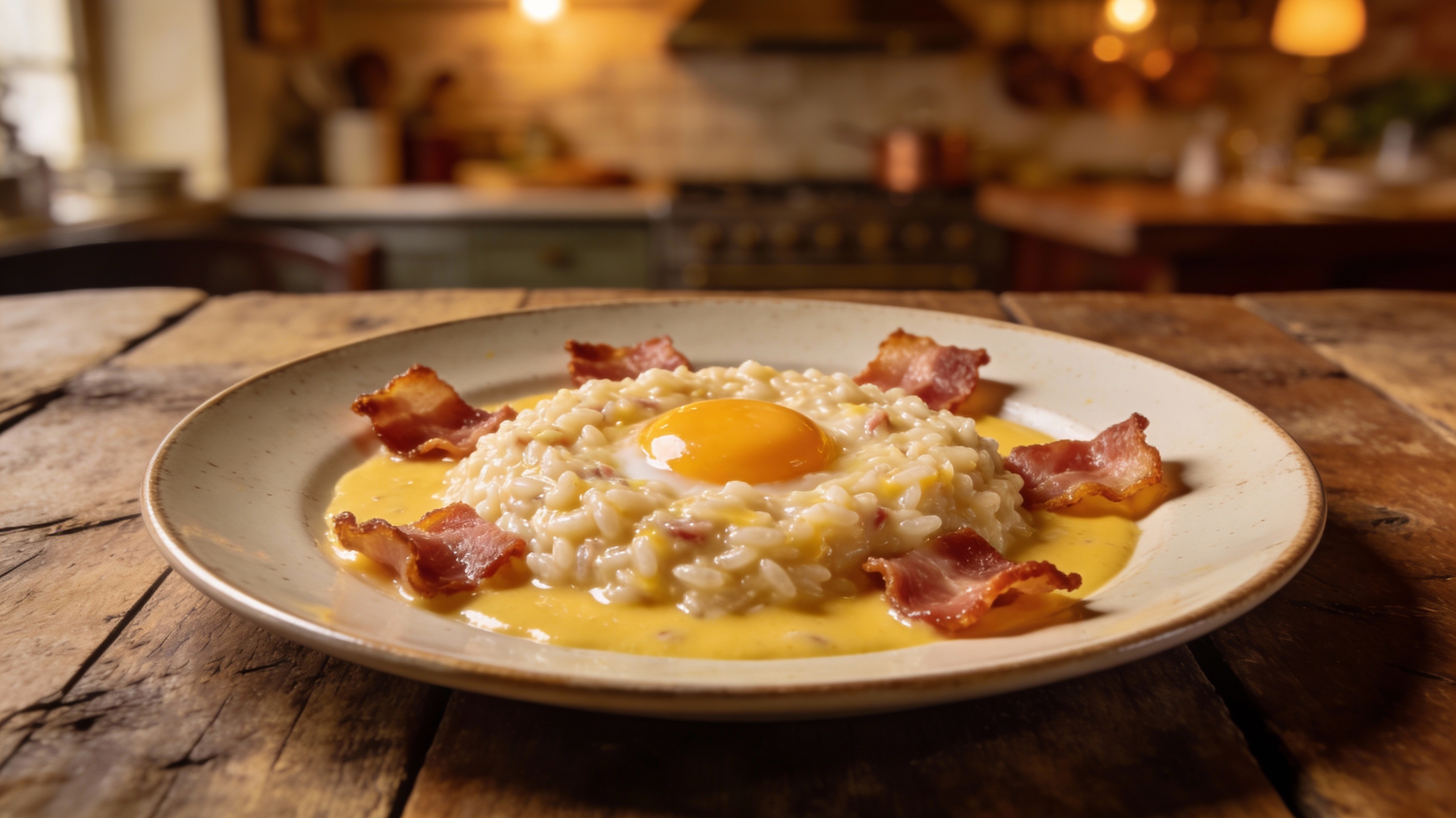 Risotto alla Carbonara cremoso con guanciale crocante y huevo cuajado