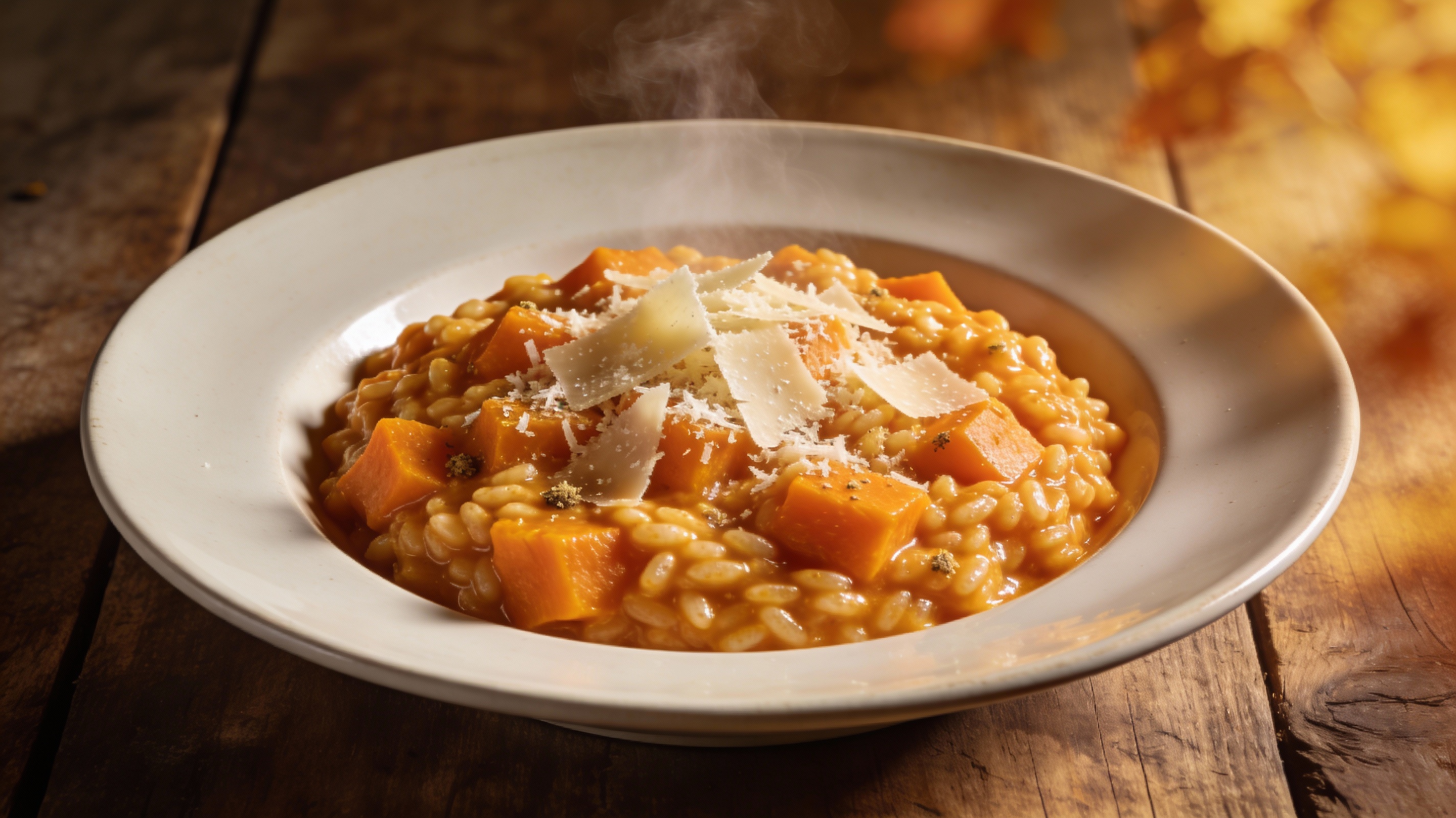 Risotto alla Zucca cremoso con calabaza asada, queso parmesano y nuez moscada