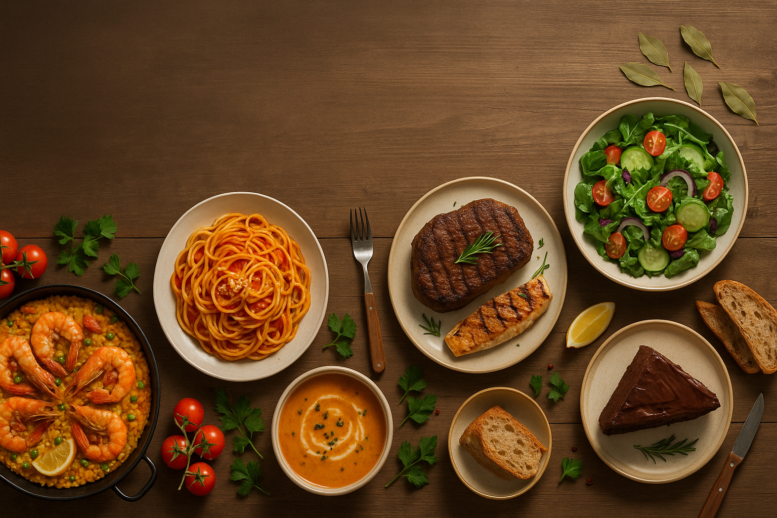 Catálogo de recetas: entrantes, ensaladas, sopas, arroces, carnes, pescados, verduras, saludables, acompañamientos y postres.