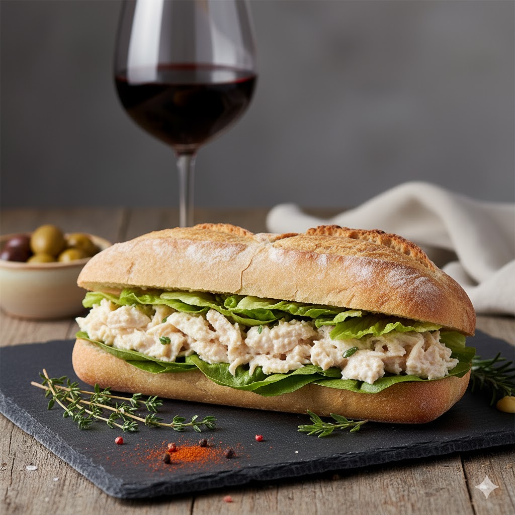 [translate:Bocadillo de pollo frío con mayonesa y lechuga servido]